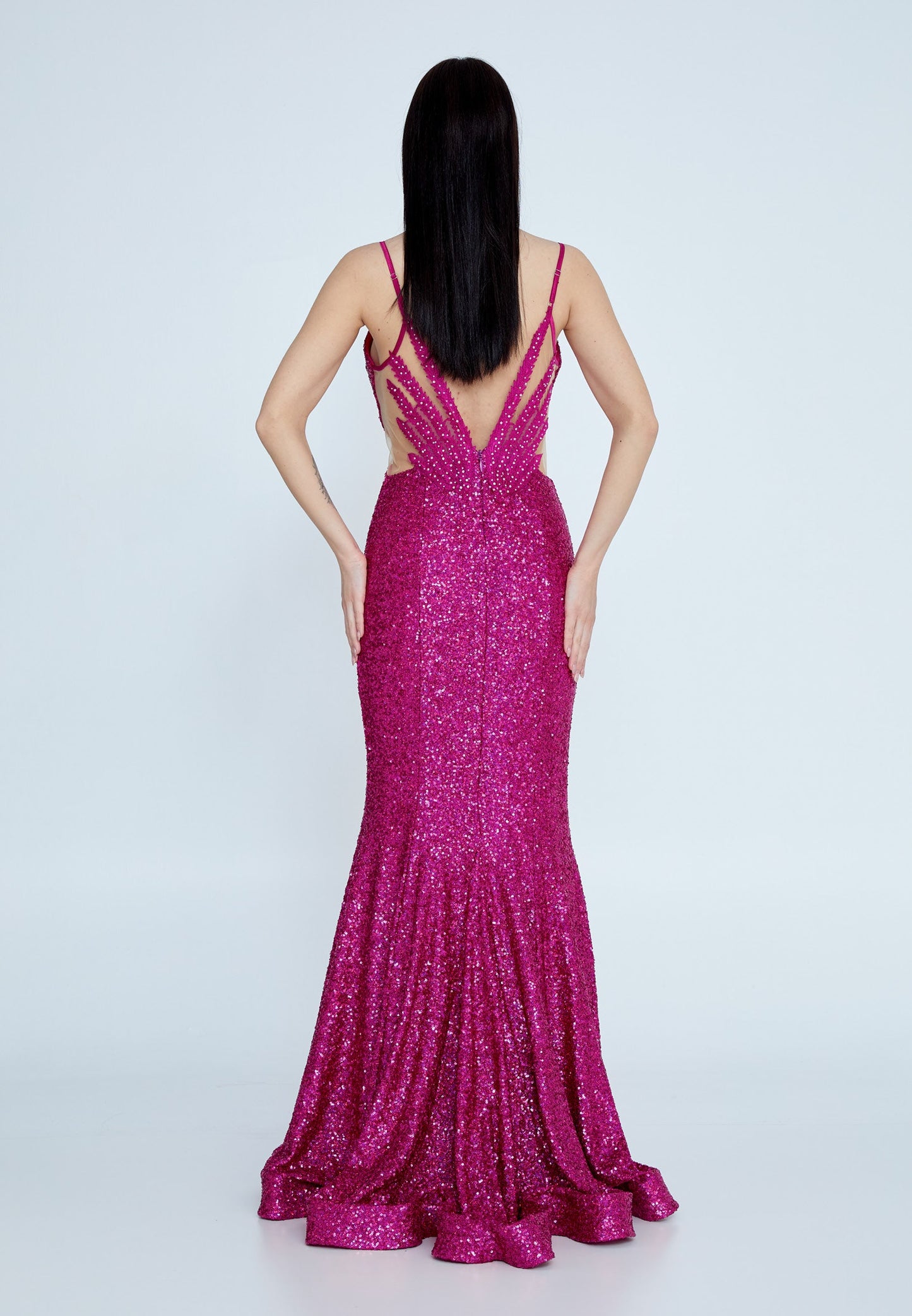 Sleeveless Maxi Sequin Mermaid Regular Wedding Guest Dress Fuchsia - Unit Price: 57$