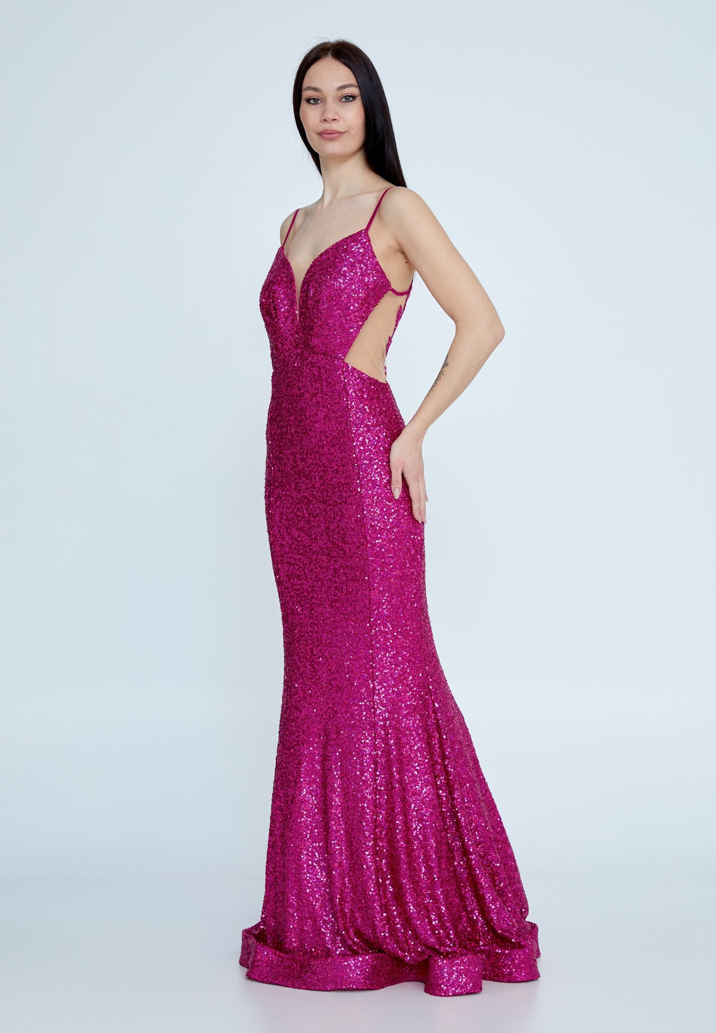 Sleeveless Maxi Sequin Mermaid Regular Wedding Guest Dress Fuchsia - Unit Price: 57$