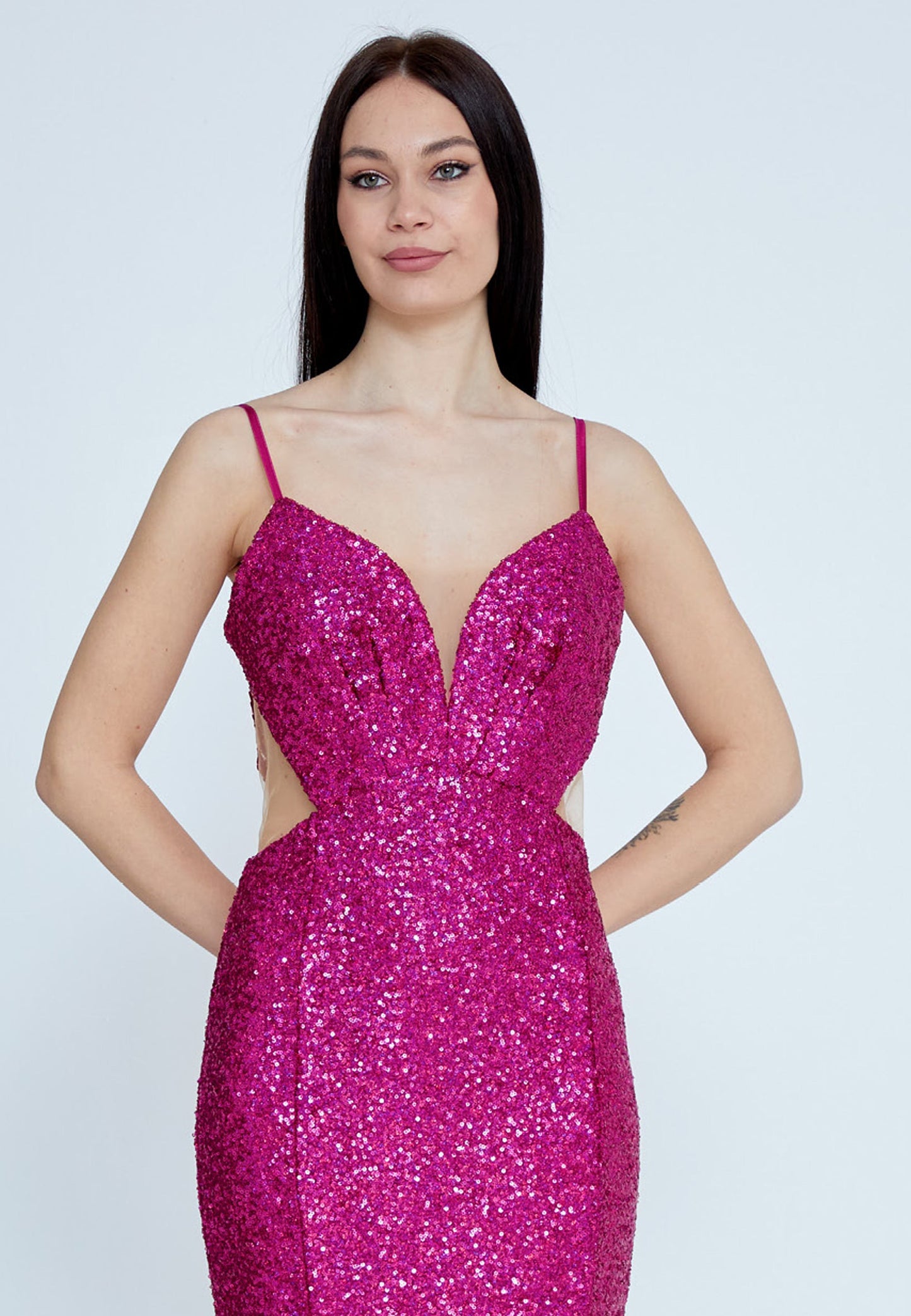 Sleeveless Maxi Sequin Mermaid Regular Wedding Guest Dress Fuchsia - Unit Price: 57$