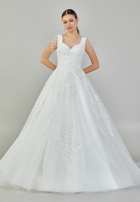 Sleeveless Maxi Tulle Regular Wedding Dress White - Unit Price: 592$