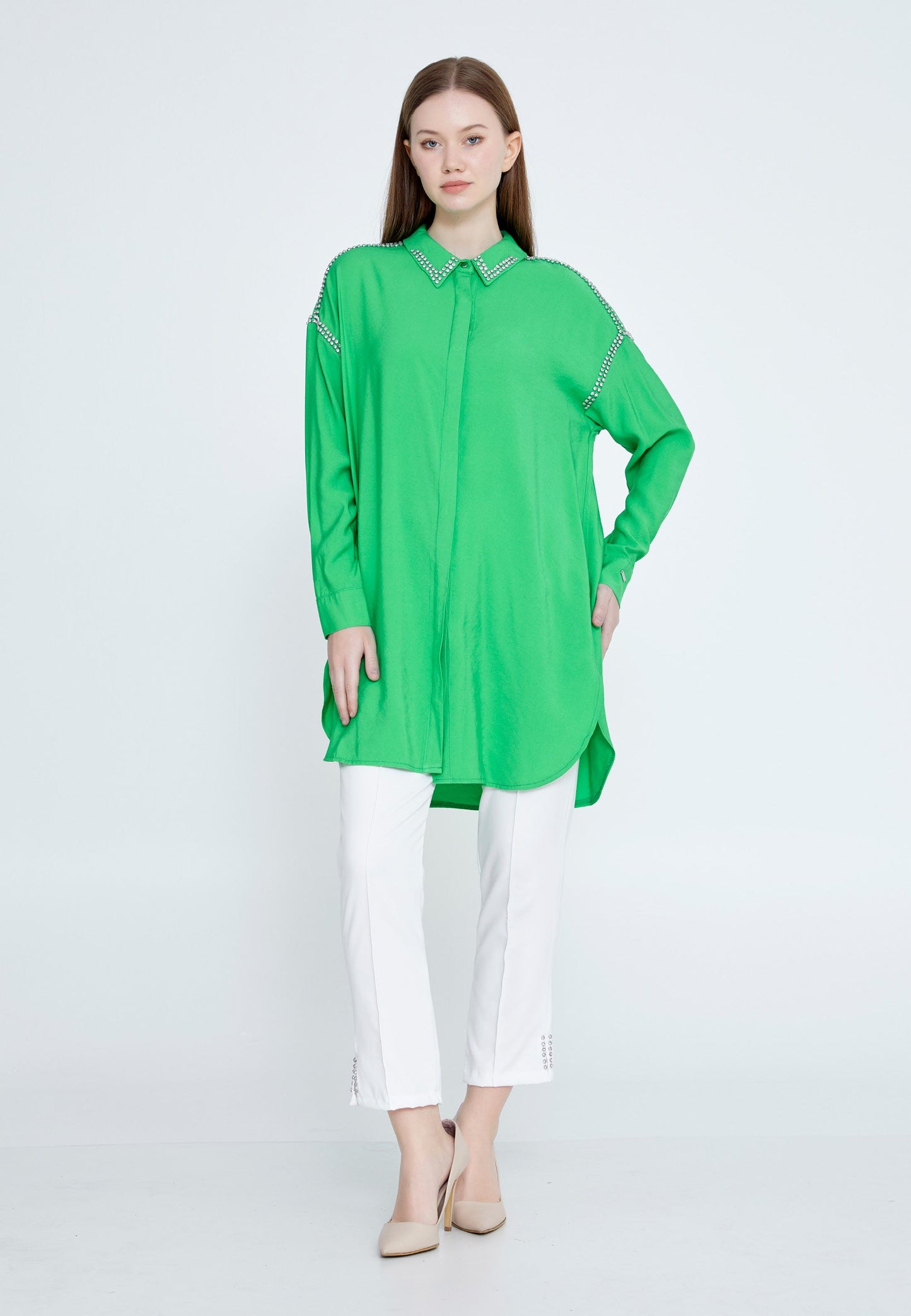 Long Sleeve Solid Color Regular Shirt Green - Unit Price: 53$