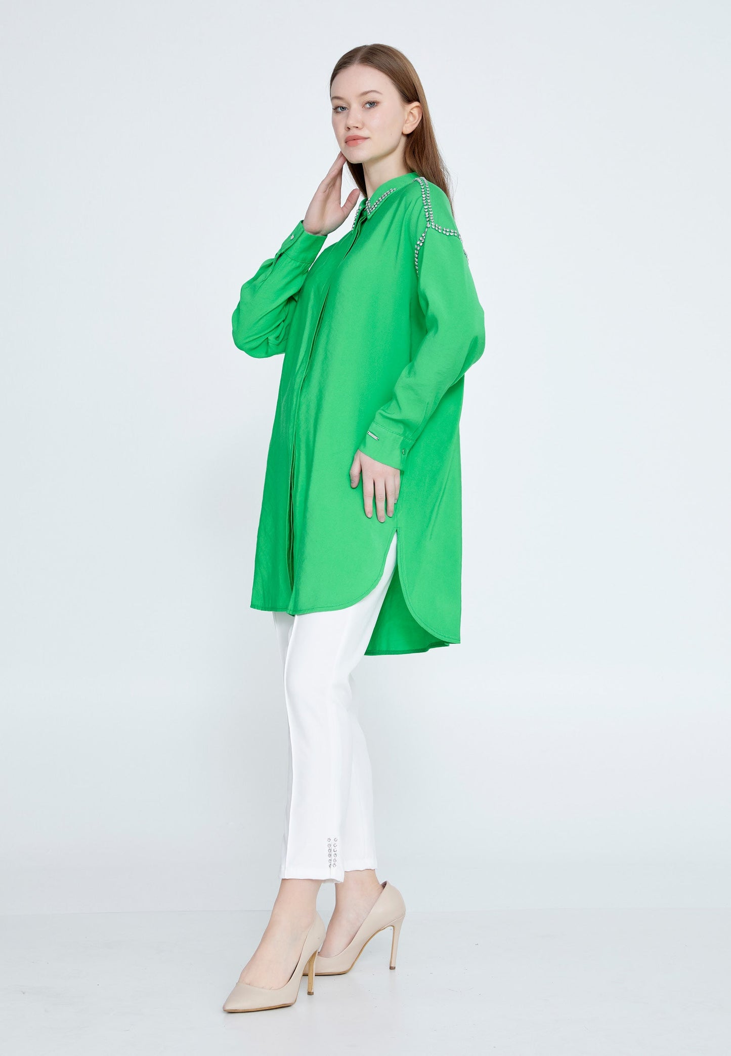 Long Sleeve Solid Color Regular Shirt Green - Unit Price: 53$