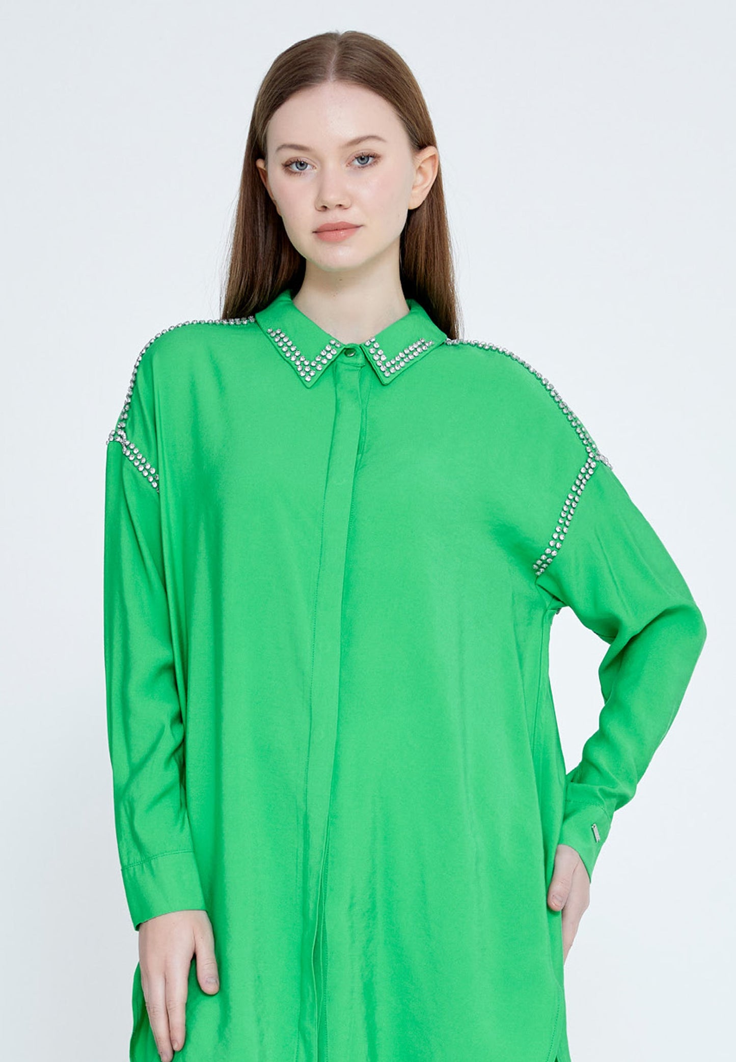 Long Sleeve Solid Color Regular Shirt Green - Unit Price: 53$