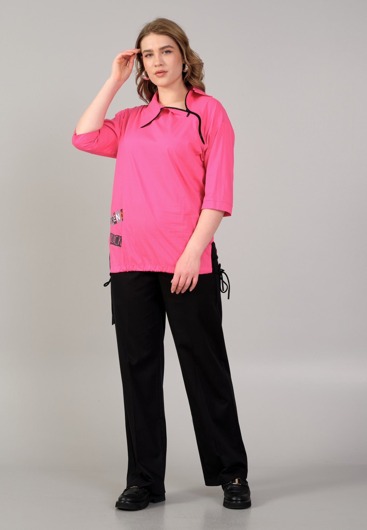 Mid-Length Printed Plus Size Blouse Fuchsia - Unit Price: 20$