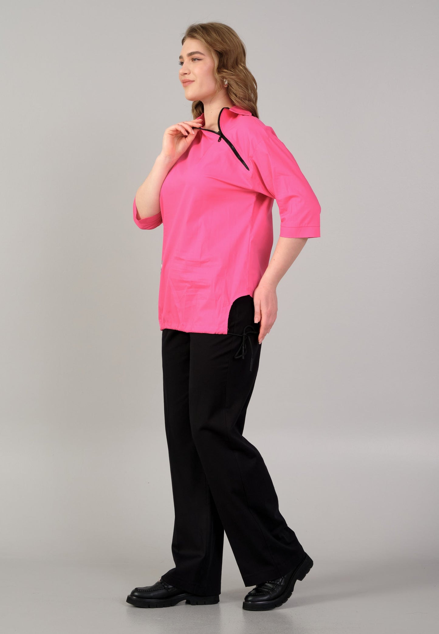 Mid-Length Printed Plus Size Blouse Fuchsia - Unit Price: 20$