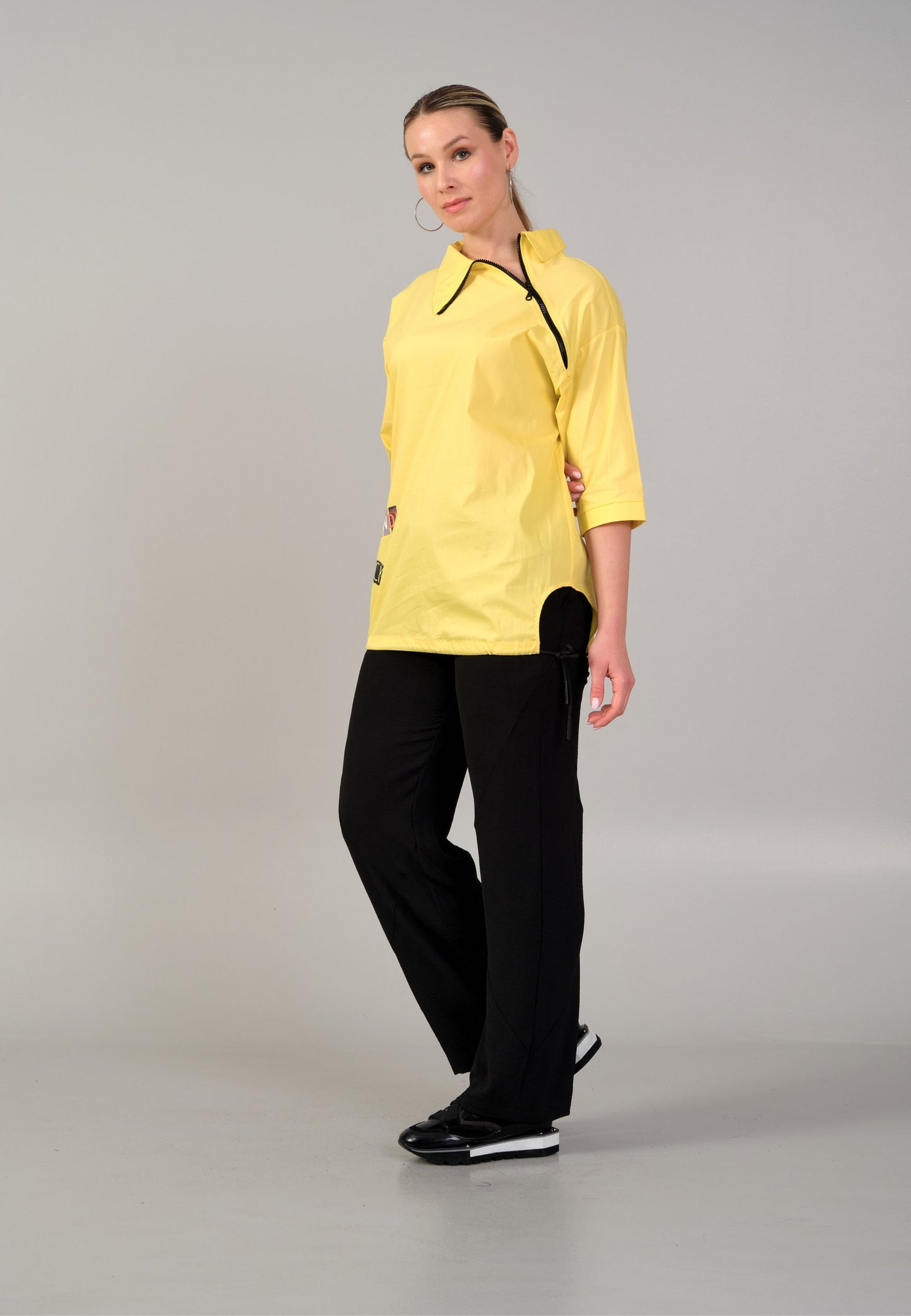 Mid-Length Printed Plus Size Blouse Yellow - Unit Price: 20$