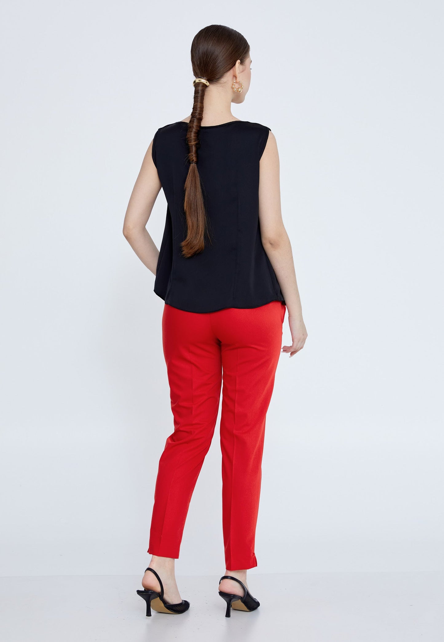 Sleeveless Solid Color Regular Blouse Black - Unit Price: 24$