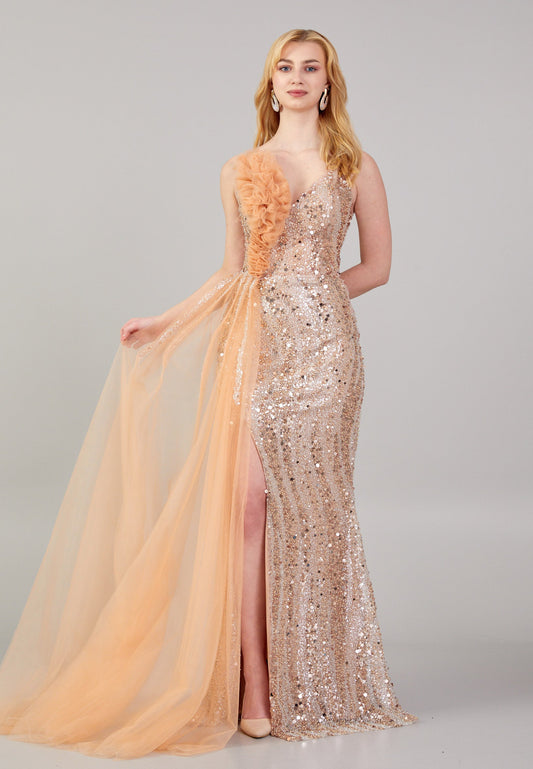 Strapless Maxi Sequin Mermaid Regular Wedding Guest Dress Gold - Unit Price: 280$