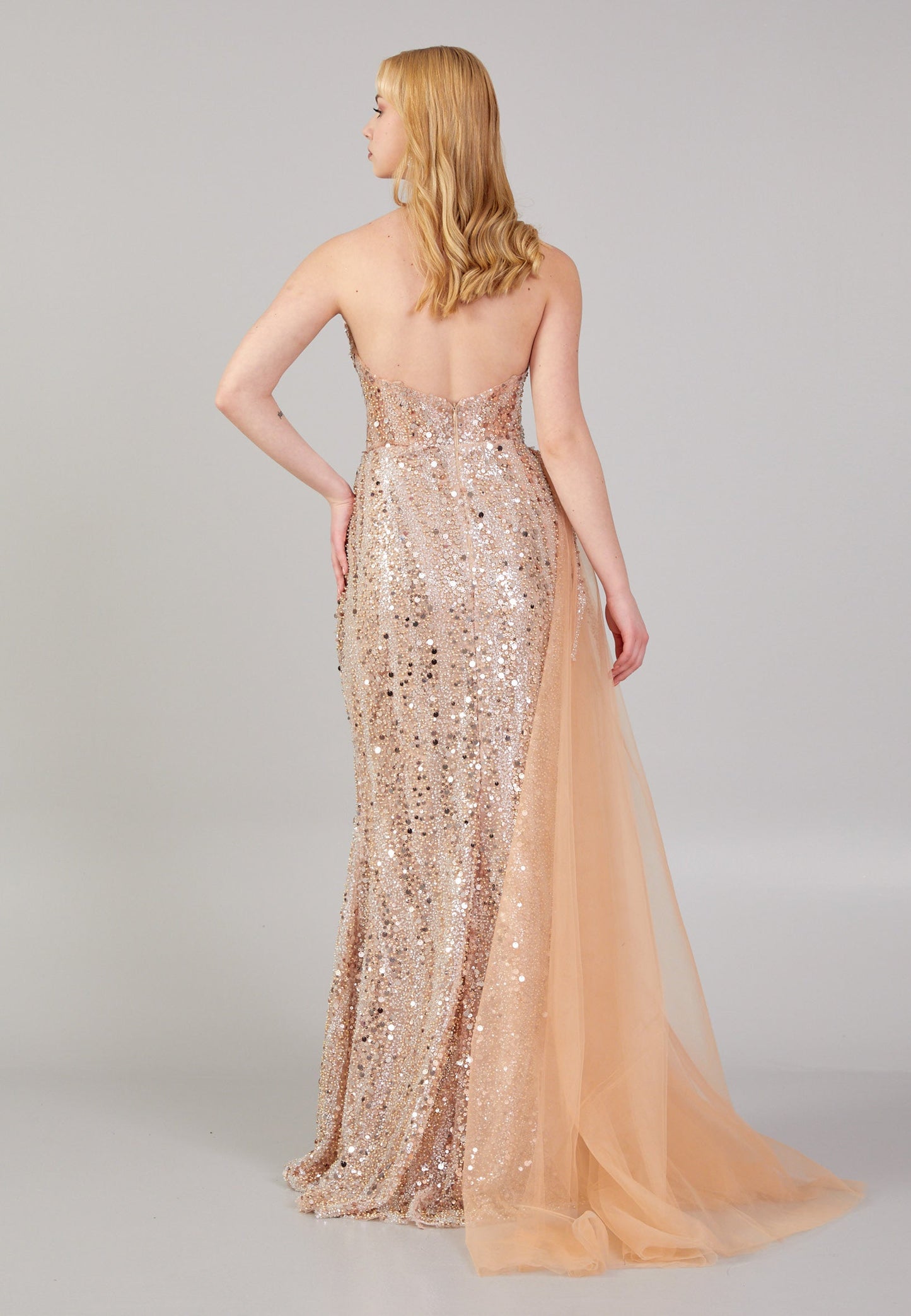 Strapless Maxi Sequin Mermaid Regular Wedding Guest Dress Gold - Unit Price: 280$