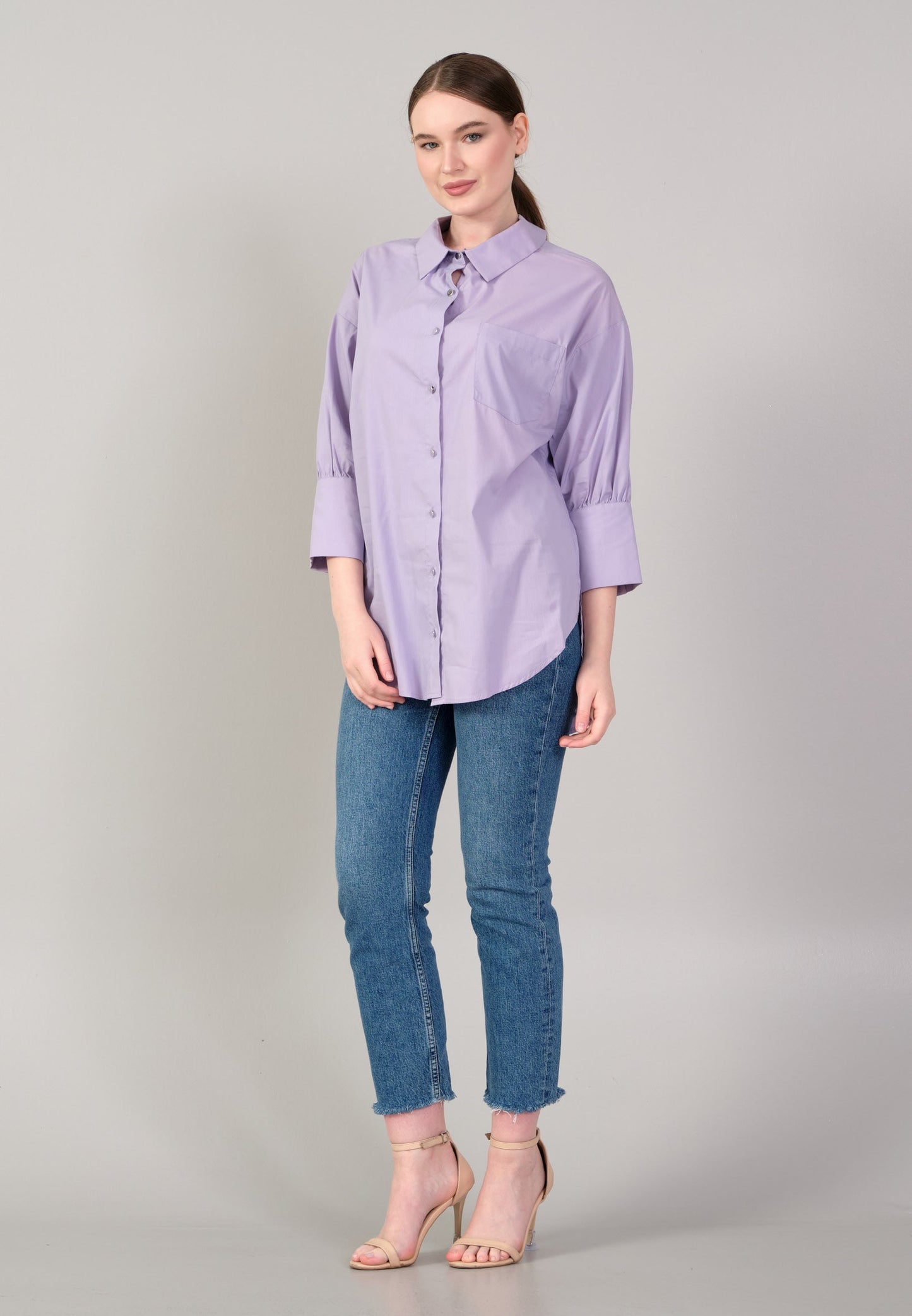 Mid-Length Solid Color Regular Tunic Lilac - Unit Price: 19$