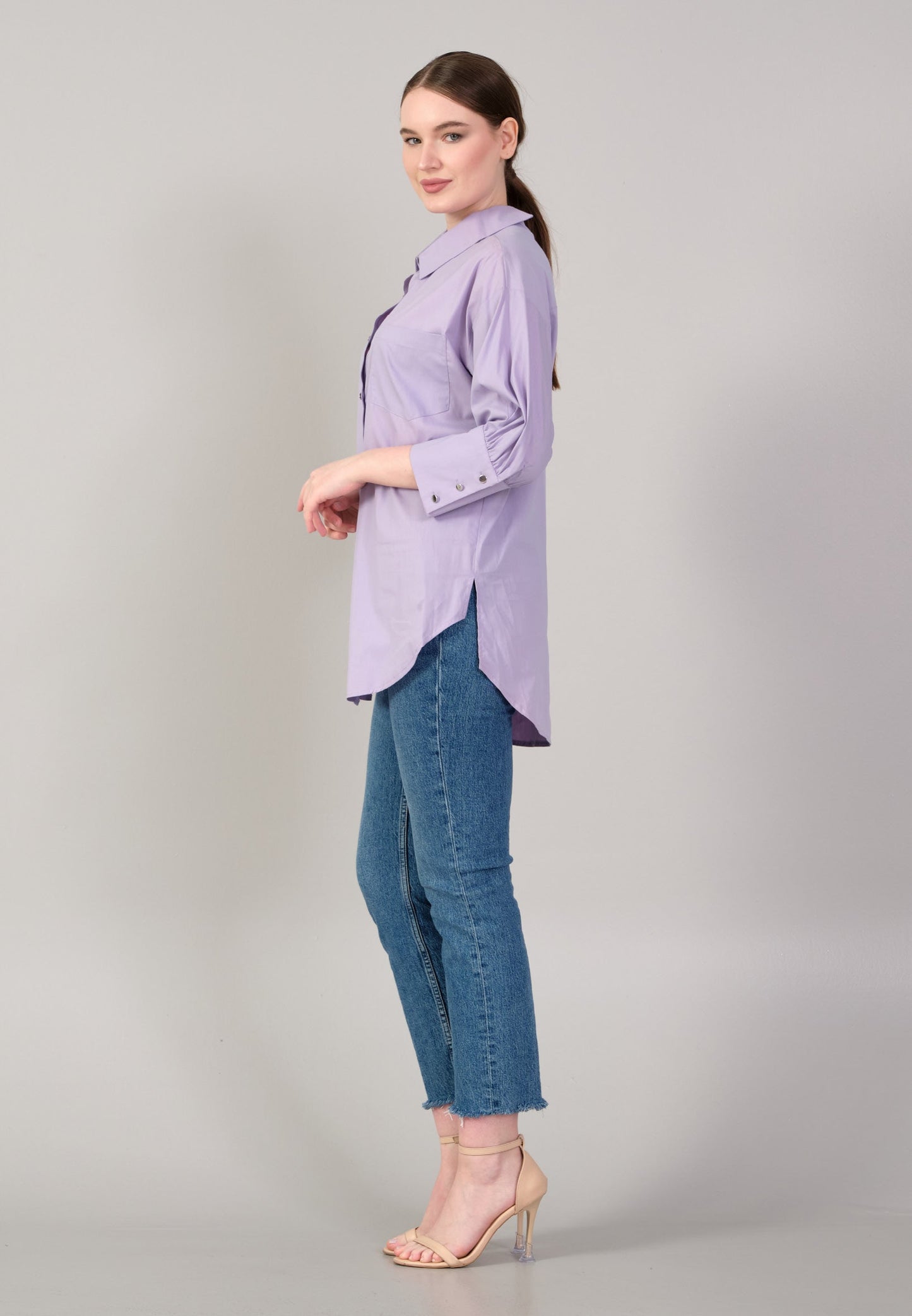 Mid-Length Solid Color Regular Tunic Lilac - Unit Price: 19$