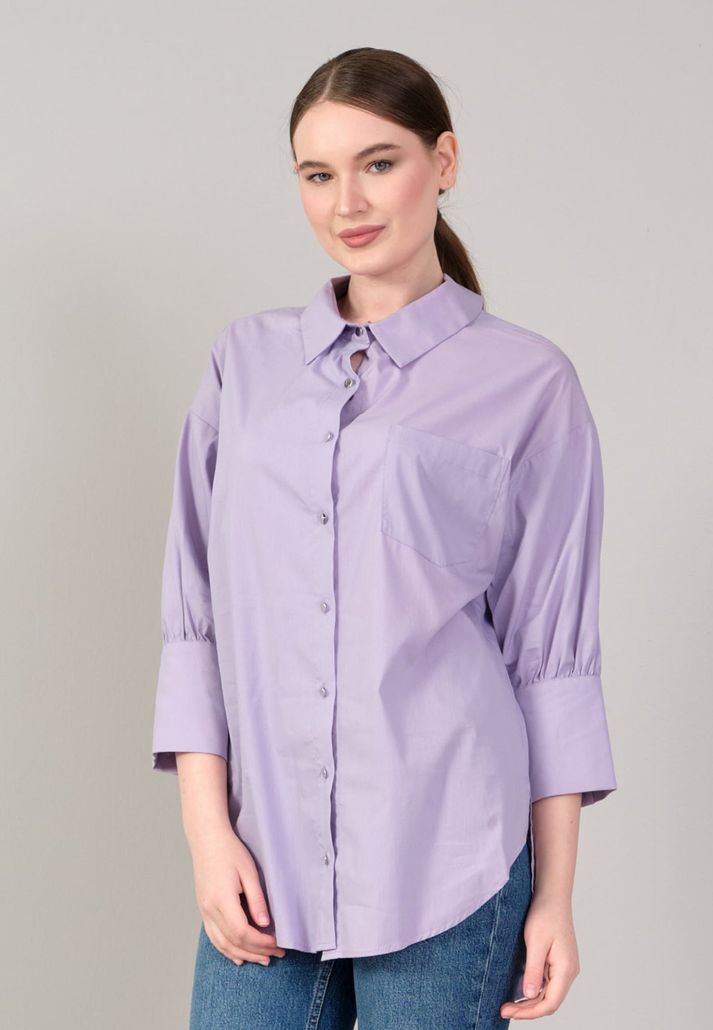 Mid-Length Solid Color Regular Tunic Lilac - Unit Price: 19$