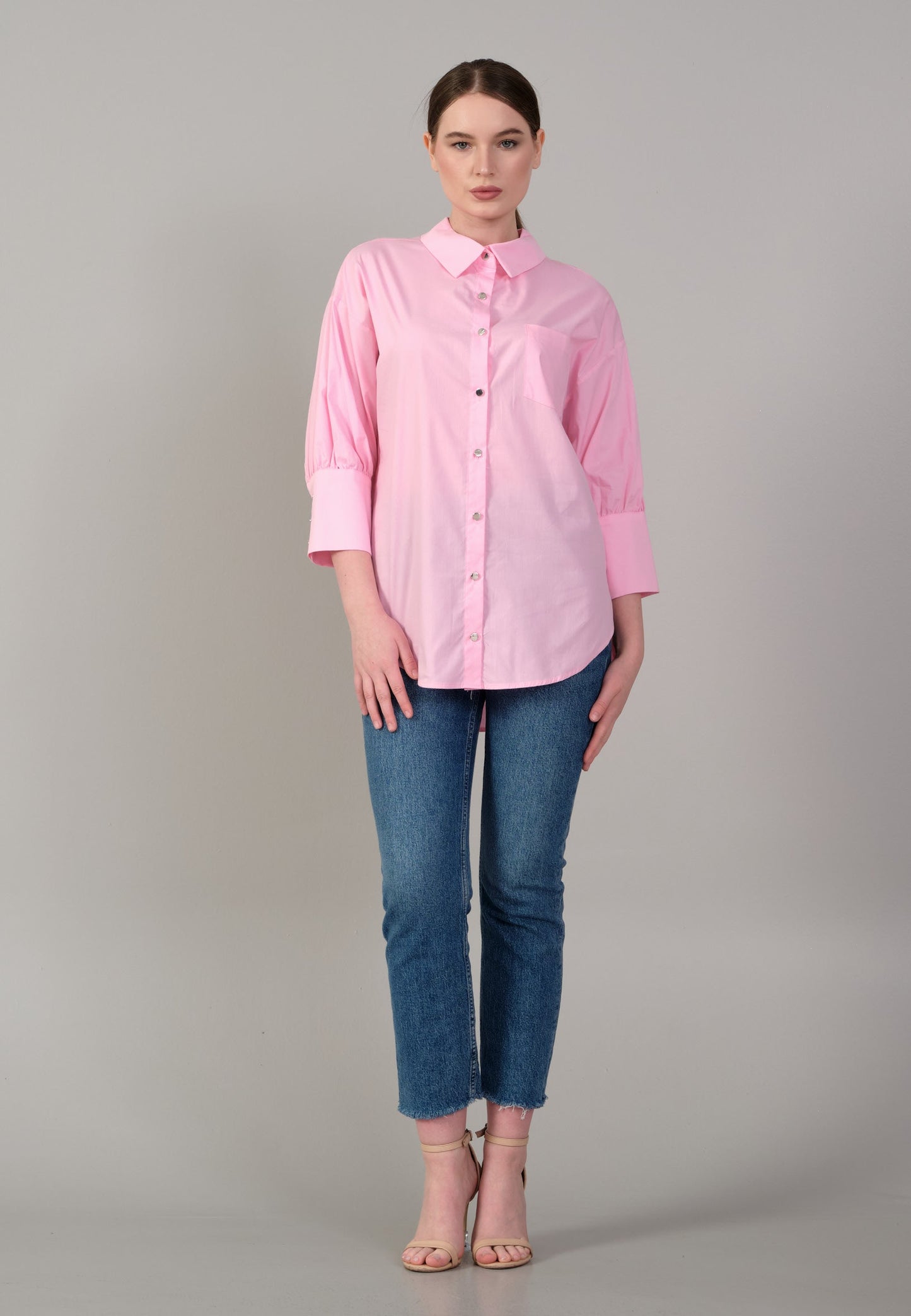 Mid-Length Solid Color Regular Tunic Pink - Unit Price: 19$