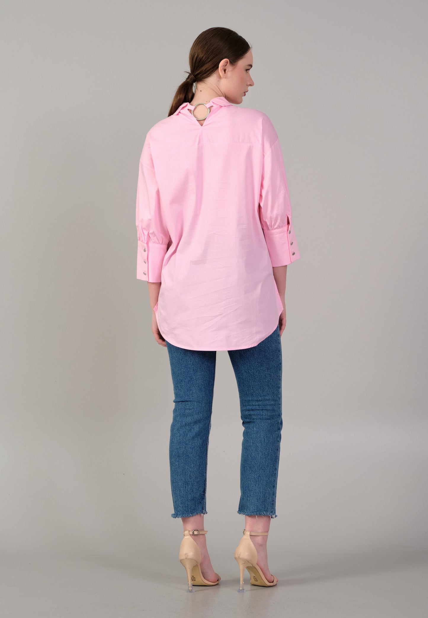 Mid-Length Solid Color Regular Tunic Pink - Unit Price: 19$