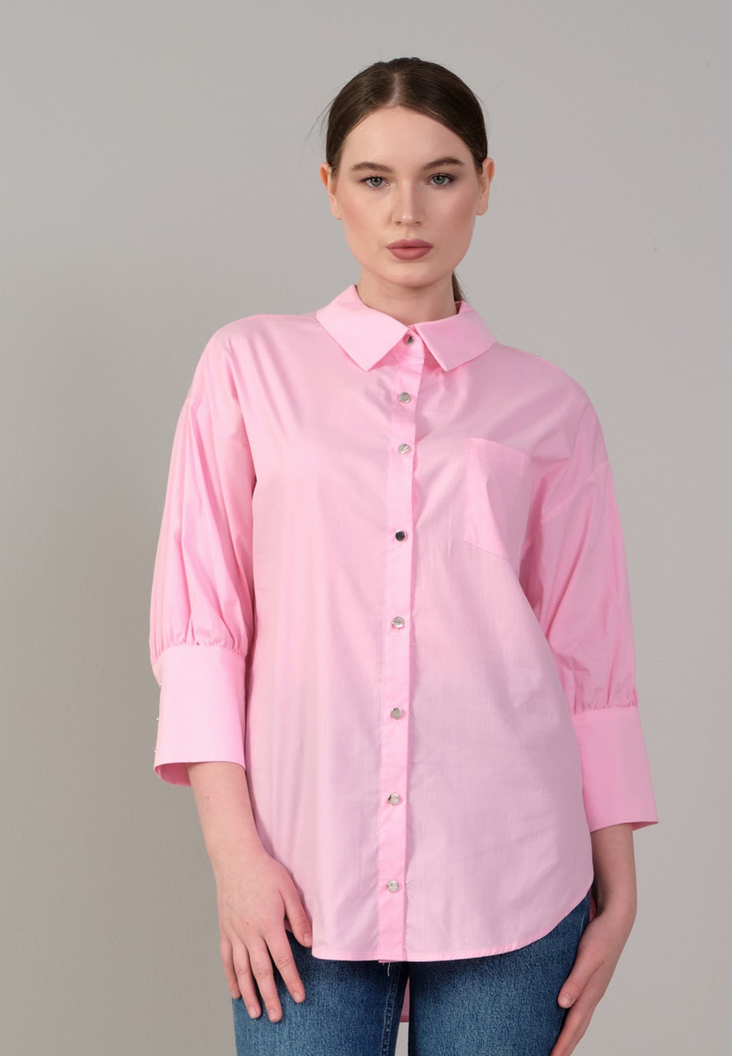 Mid-Length Solid Color Regular Tunic Pink - Unit Price: 19$