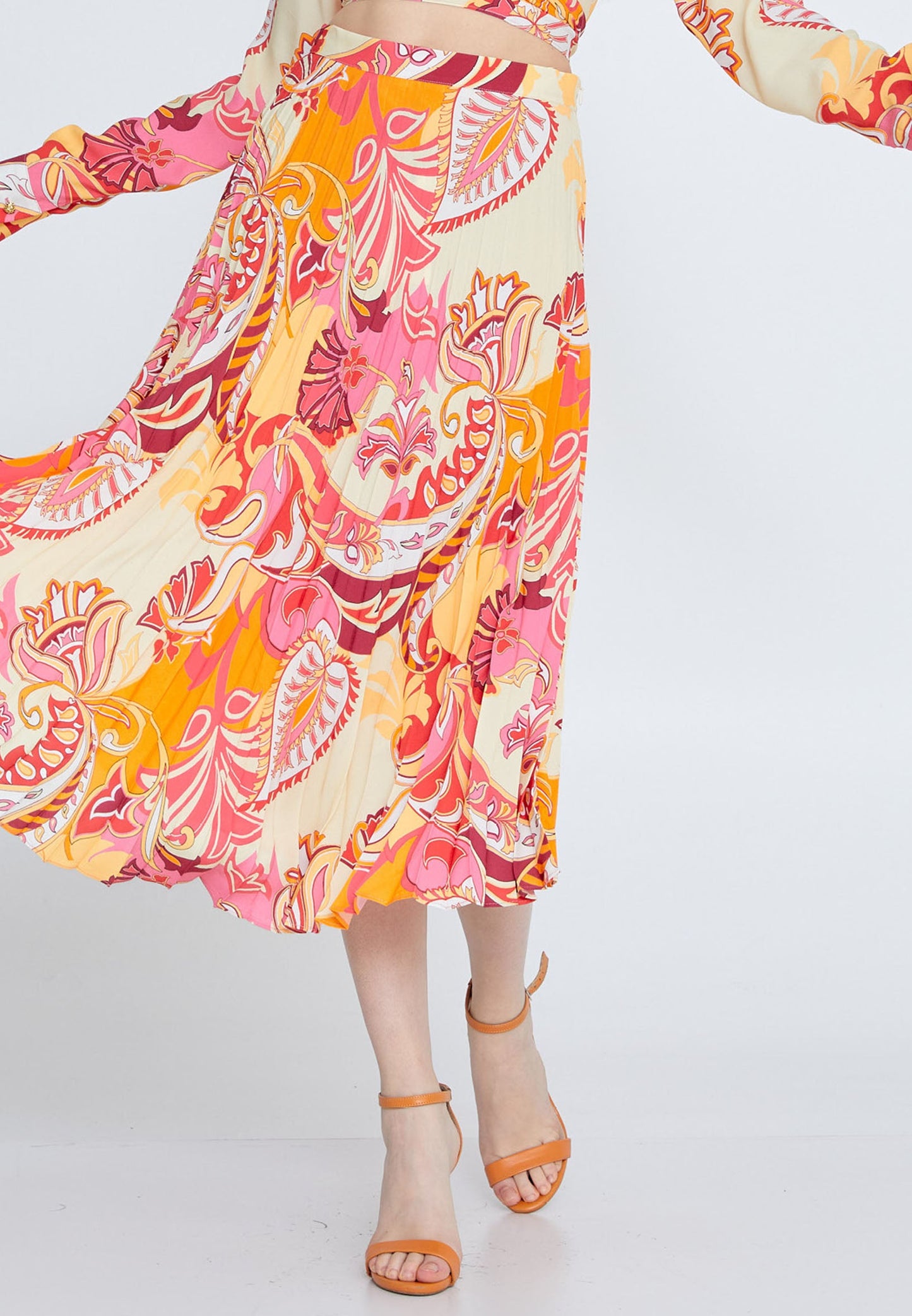 Midi Patterned Regular Skirt Orange-Multicolor - Unit Price: 32$