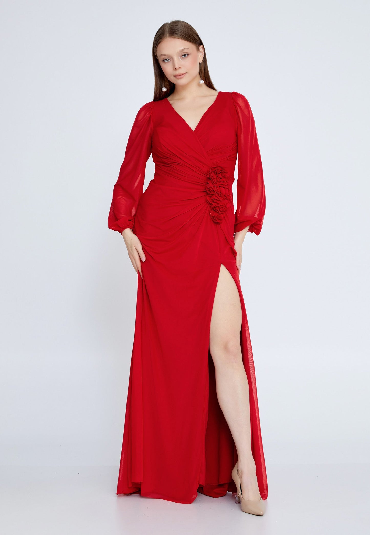 Long Sleeve Maxi Lycra Mermaid Plus Size Wedding Guest Dress Red - Unit Price: 92$