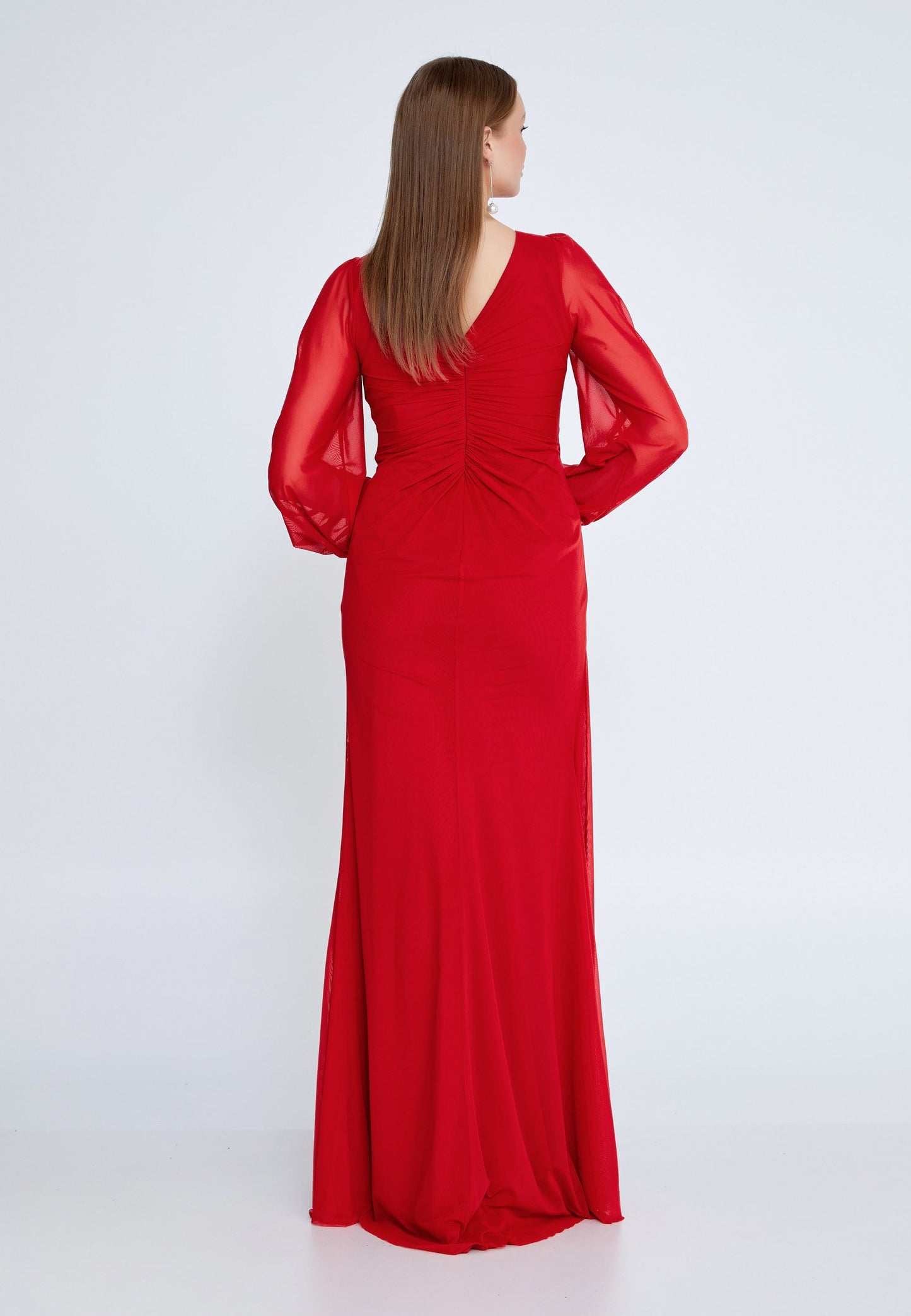 Long Sleeve Maxi Lycra Mermaid Plus Size Wedding Guest Dress Red - Unit Price: 92$