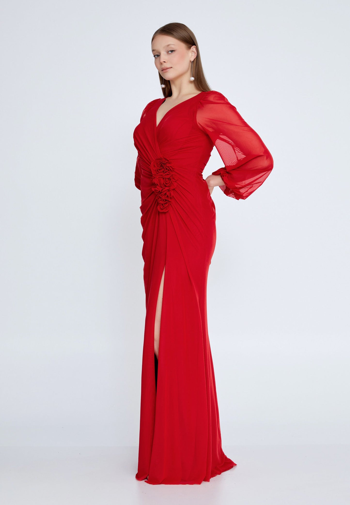 Long Sleeve Maxi Lycra Mermaid Plus Size Wedding Guest Dress Red - Unit Price: 92$