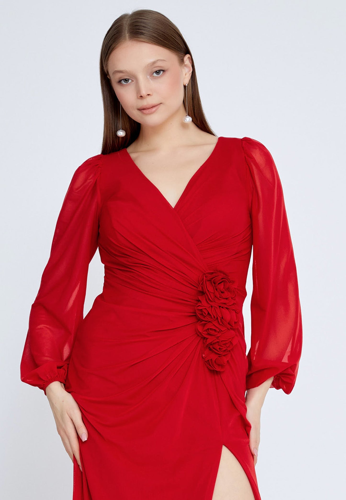 Long Sleeve Maxi Lycra Mermaid Plus Size Wedding Guest Dress Red - Unit Price: 92$