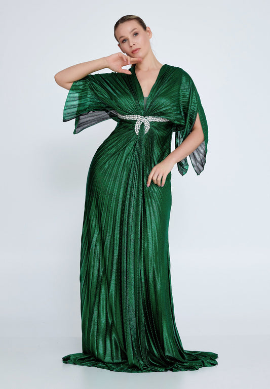 Mid-Length Maxi Chiffon Mermaid Plus Size Wedding Guest Dress Emerald Green - Unit Price: 120$