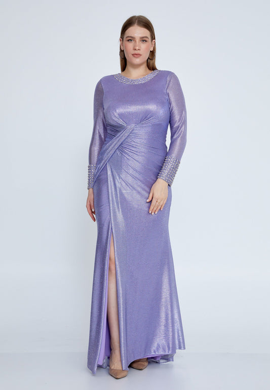 Long Sleeve Maxi Tulle Mermaid Plus Size Wedding Guest Dress Lilac - Unit Price: 110$