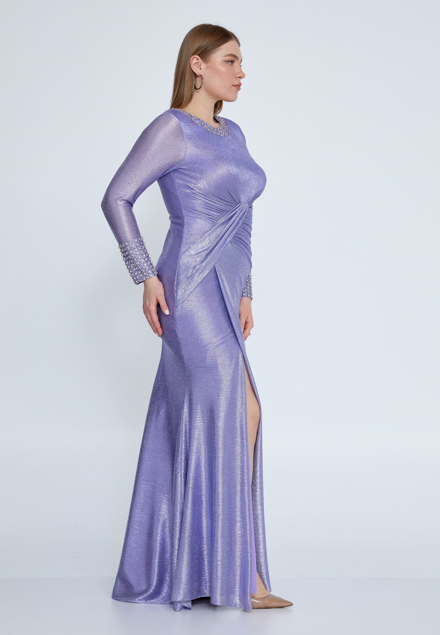 Long Sleeve Maxi Tulle Mermaid Plus Size Wedding Guest Dress Lilac - Unit Price: 110$