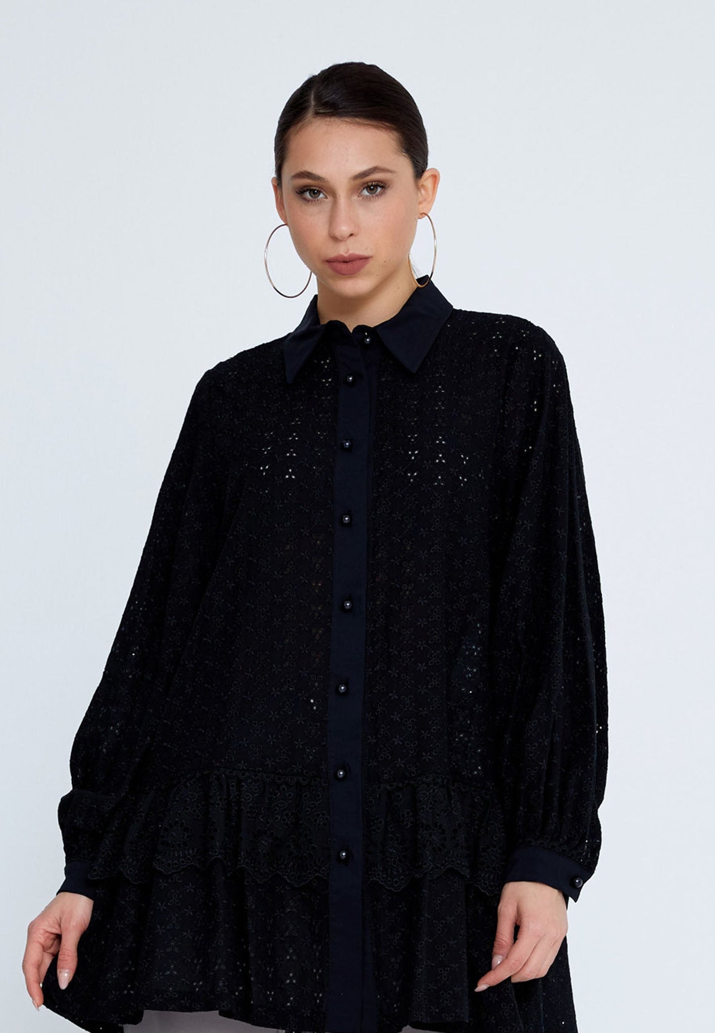 Long Sleeve Floral Regular Shirt Black - Unit Price: 35$