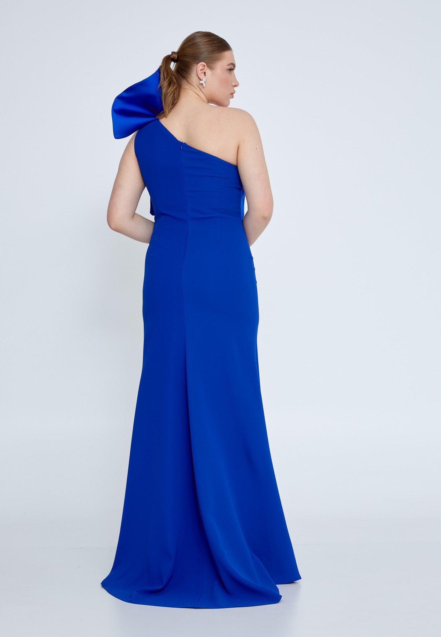 One Shoulder Maxi Crepe Mermaid Plus Size Wedding Guest Dress Blue - Unit Price: 109$