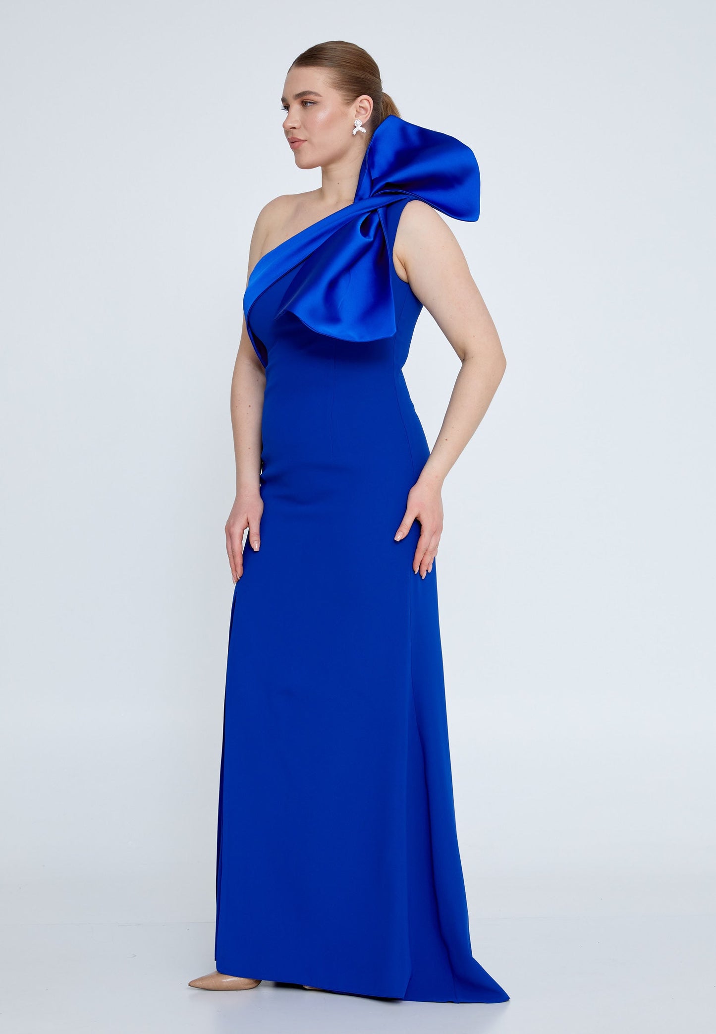 One Shoulder Maxi Crepe Mermaid Plus Size Wedding Guest Dress Blue - Unit Price: 109$