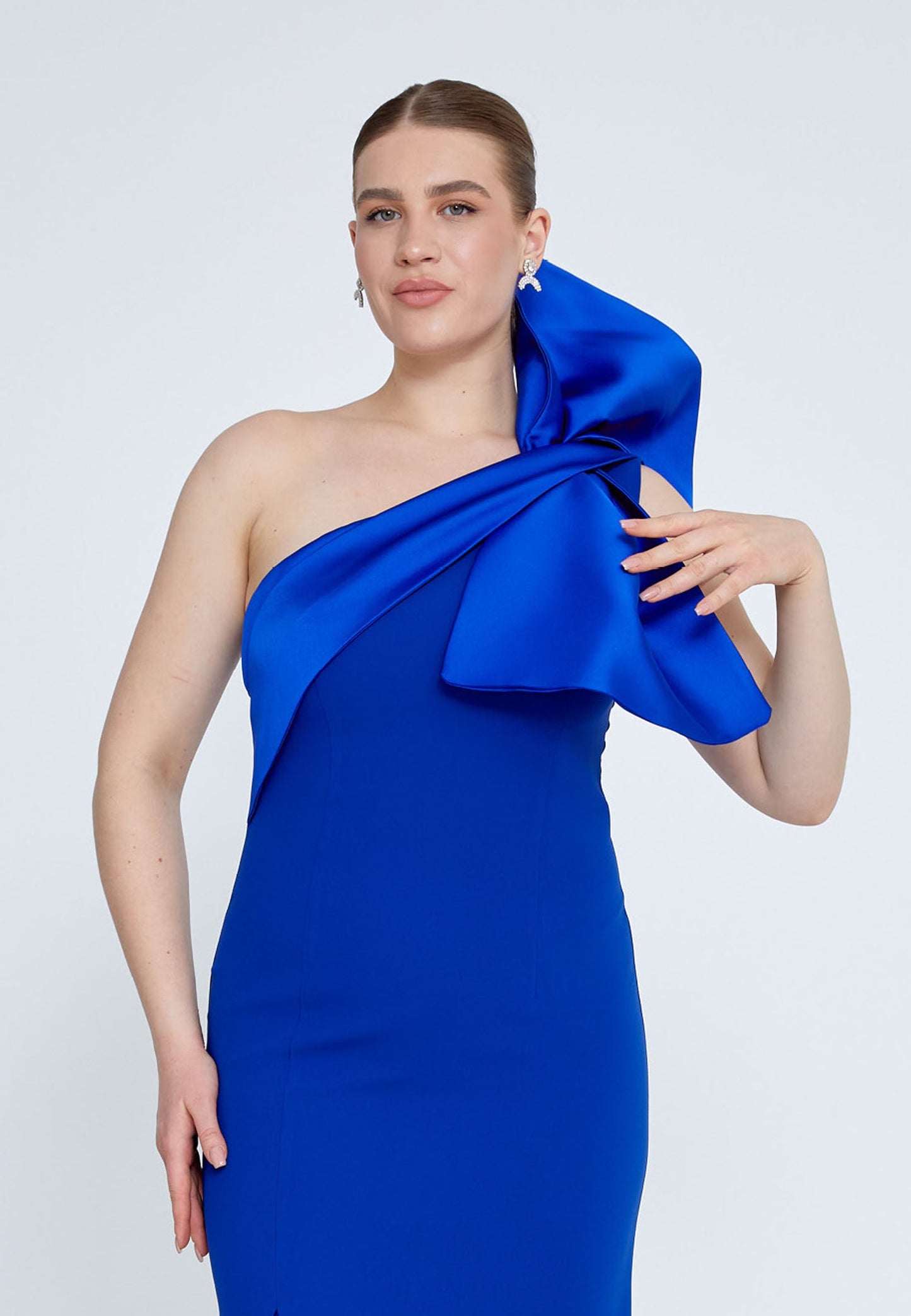 One Shoulder Maxi Crepe Mermaid Plus Size Wedding Guest Dress Blue - Unit Price: 109$