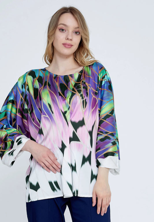 Batwing Sleeve Patterned Regular Blouse Unit Price: $18.00