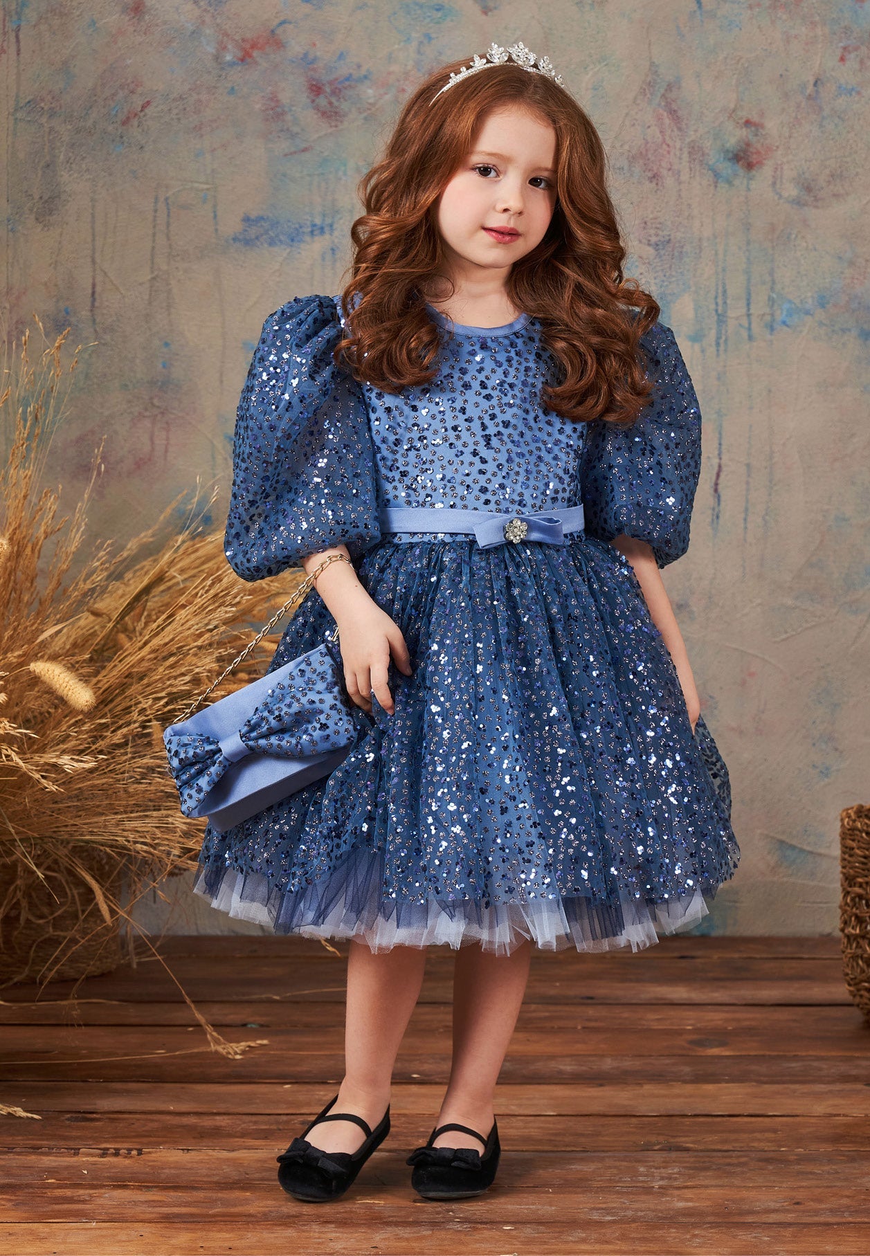 Baby Girl Mid-Length Tulle Solid Color A - Line 5 - 11 Ages Special Occasion Dress Blue - Unit Price:45$