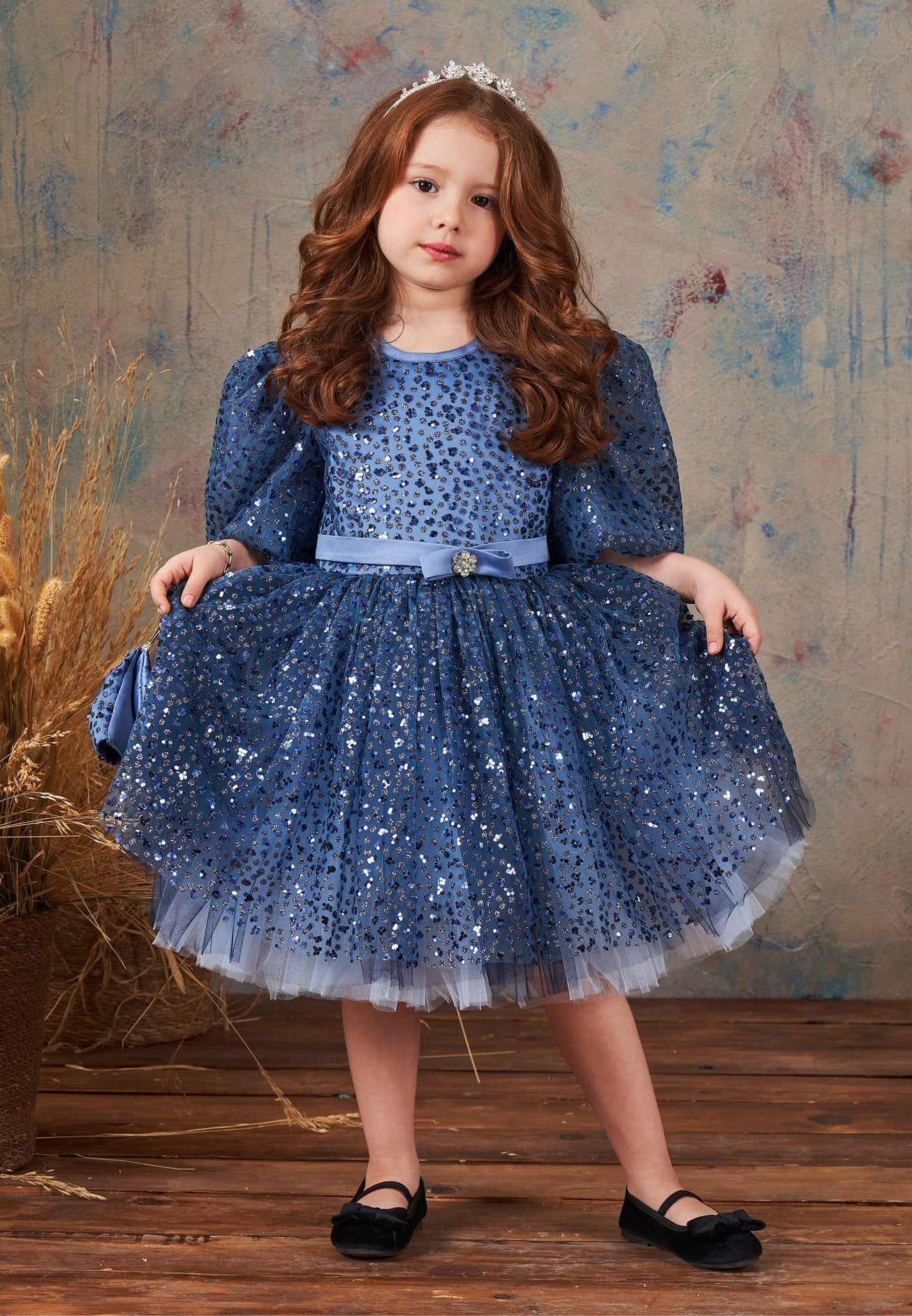 Baby Girl Mid-Length Tulle Solid Color A - Line 5 - 11 Ages Special Occasion Dress Blue - Unit Price:45$