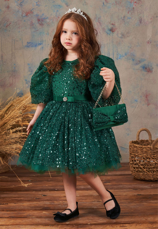 Baby Girl Mid-Length Tulle Solid Color A - Line 5 - 11 Ages Special Occasion Dress Green - Unit Price: 45$