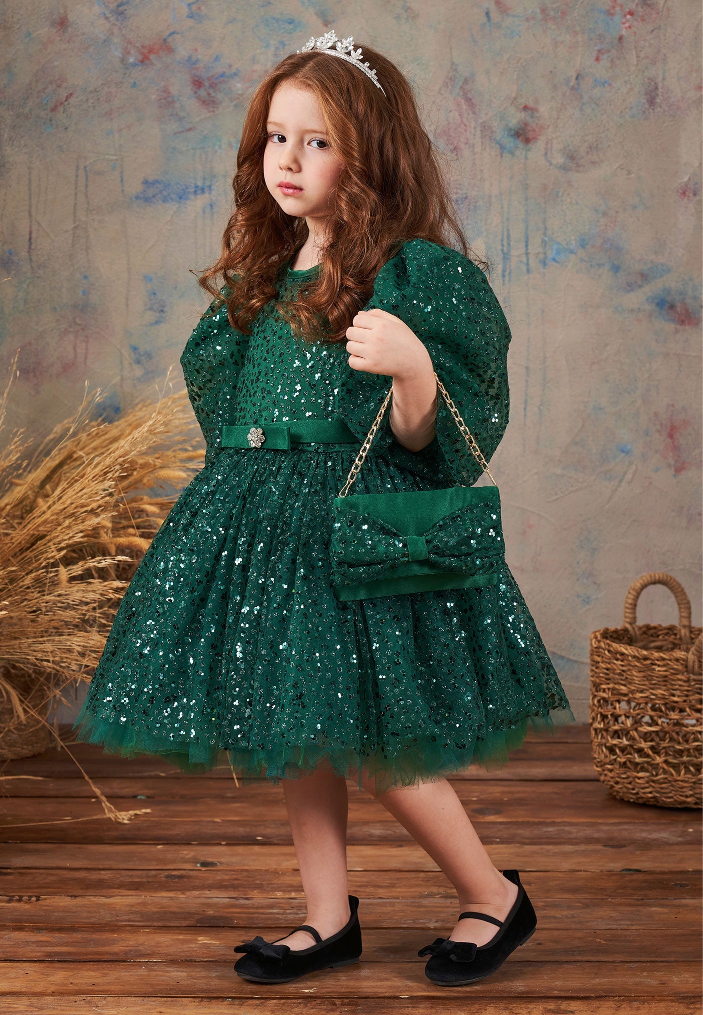 Baby Girl Mid-Length Tulle Solid Color A - Line 5 - 11 Ages Special Occasion Dress Green - Unit Price: 45$