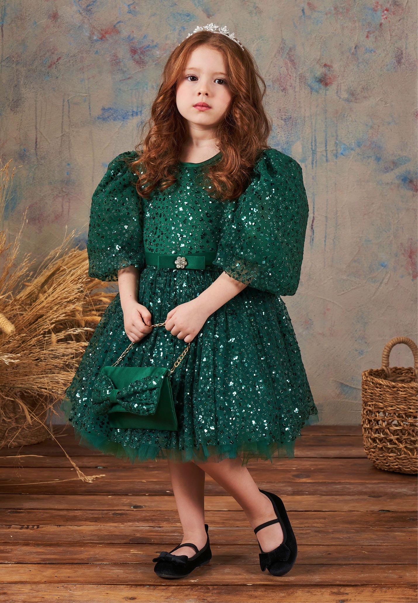 Baby Girl Mid-Length Tulle Solid Color A - Line 5 - 11 Ages Special Occasion Dress Green - Unit Price: 45$