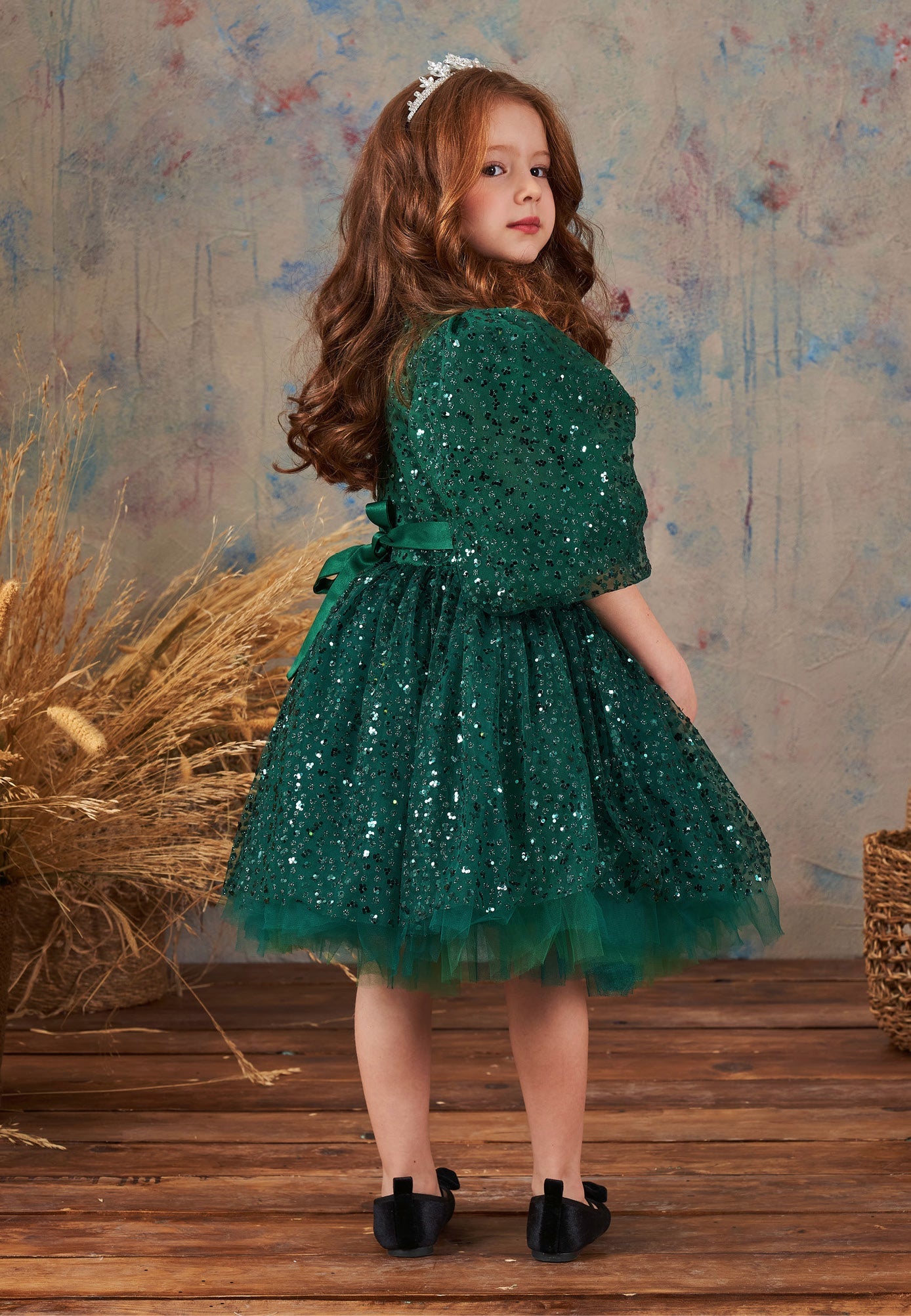 Baby Girl Mid-Length Tulle Solid Color A - Line 5 - 11 Ages Special Occasion Dress Green - Unit Price: 45$