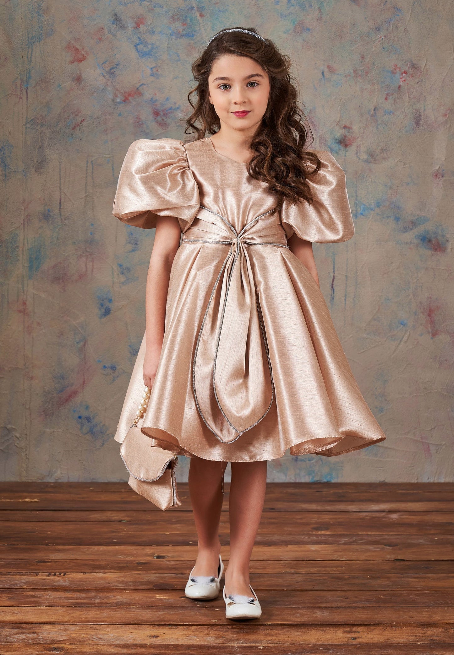 Baby Girl Short Sleeve Polyester Solid Color A - Line 3 - 10 Ages Special Occasion Dress Beige - Unit Price: 69$