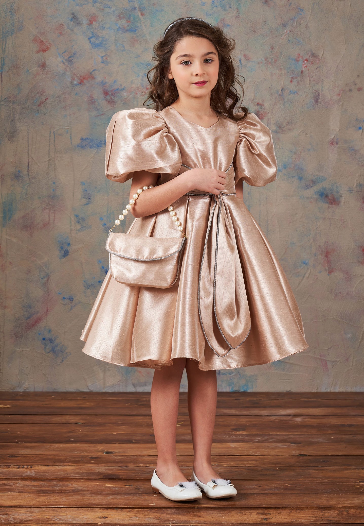 Baby Girl Short Sleeve Polyester Solid Color A - Line 3 - 10 Ages Special Occasion Dress Beige - Unit Price: 69$