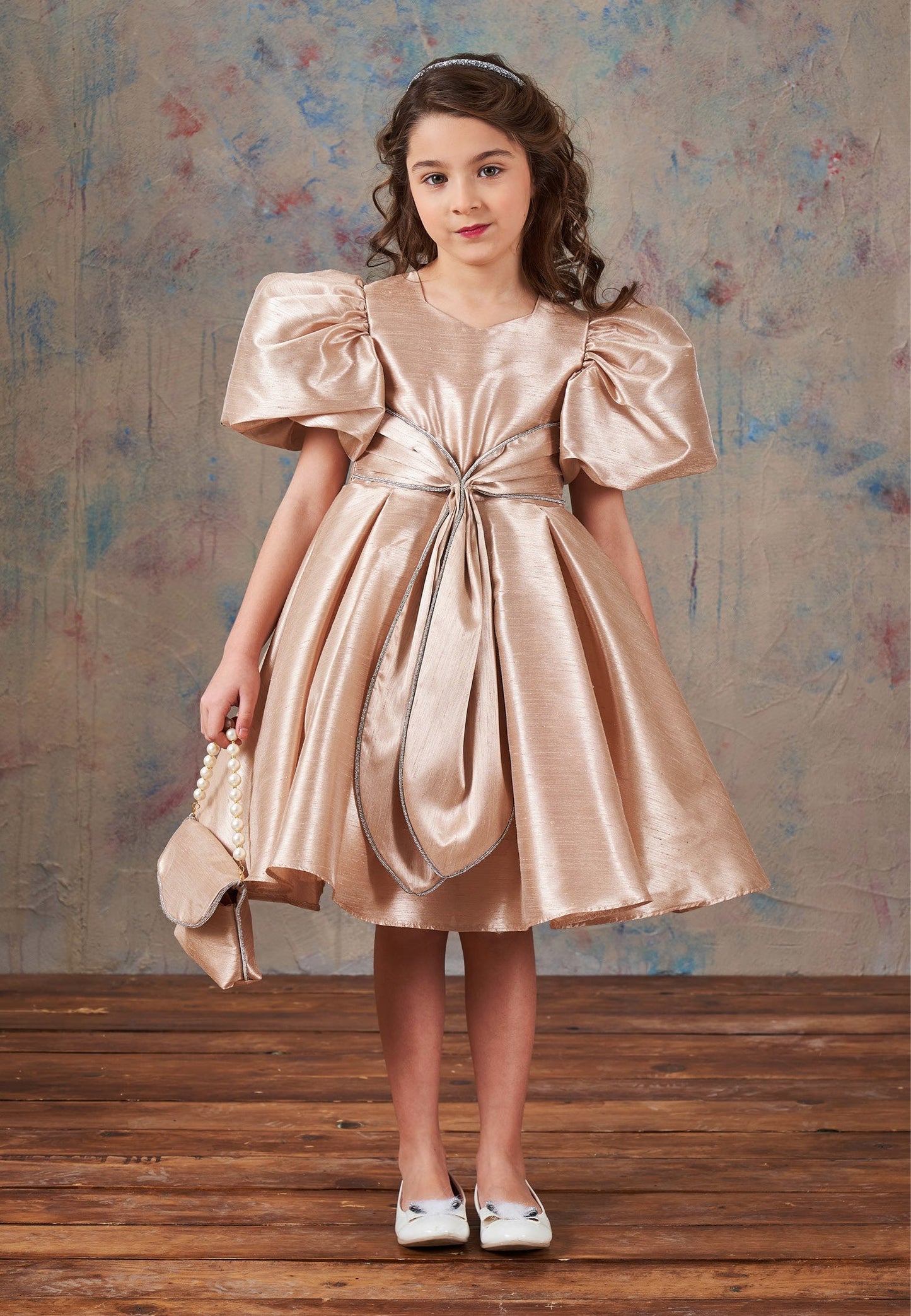 Baby Girl Short Sleeve Polyester Solid Color A - Line 3 - 10 Ages Special Occasion Dress Beige - Unit Price: 69$