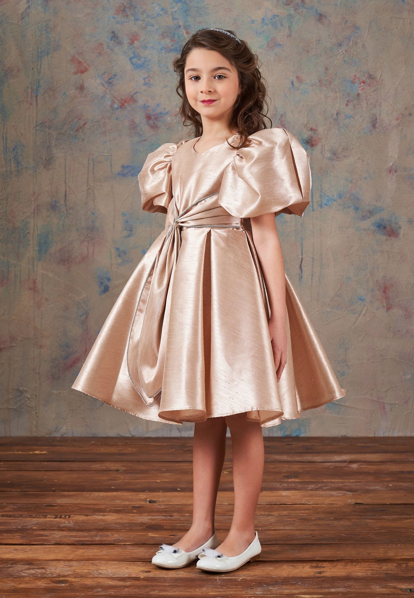 Baby Girl Short Sleeve Polyester Solid Color A - Line 3 - 10 Ages Special Occasion Dress Beige - Unit Price: 69$