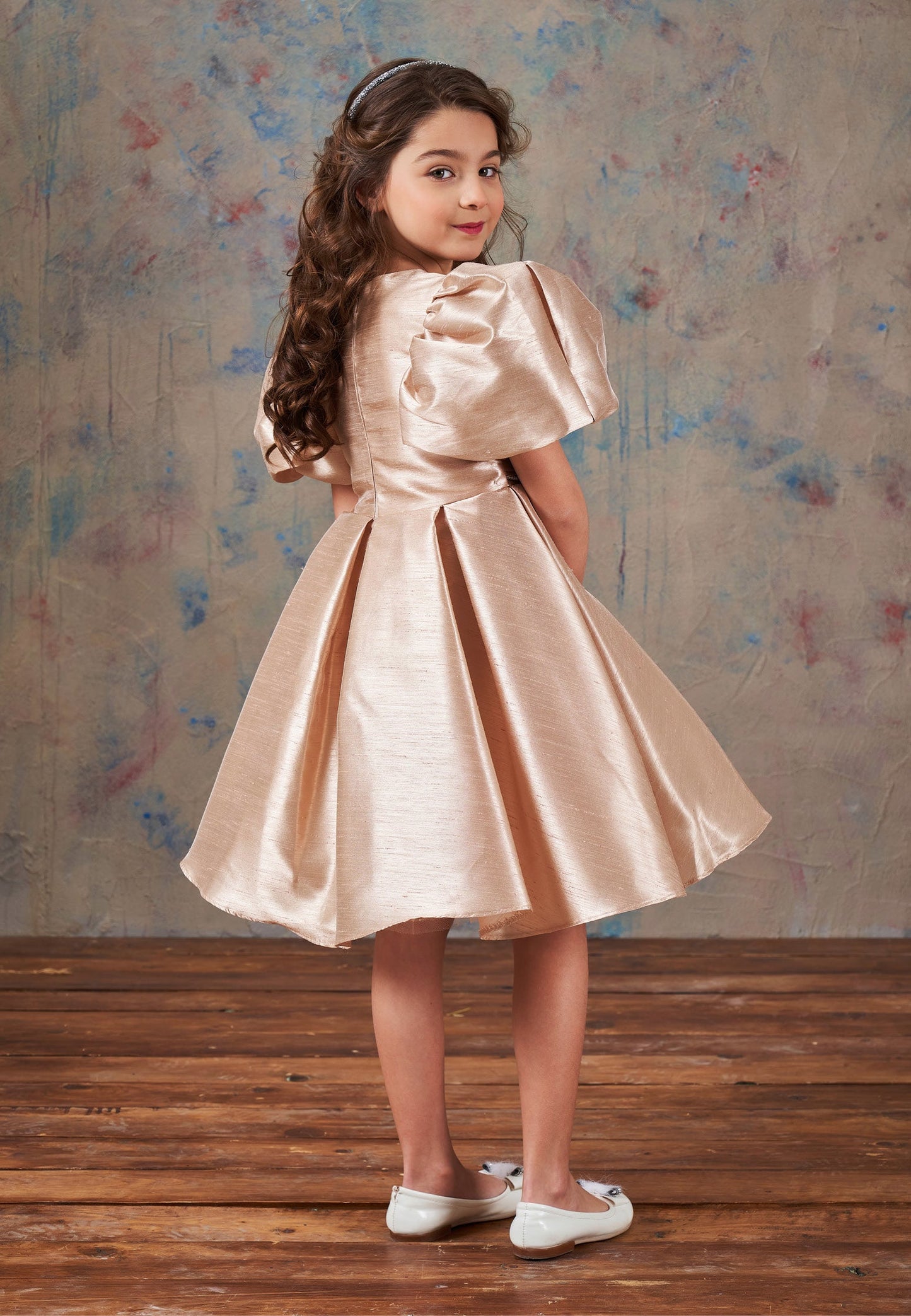 Baby Girl Short Sleeve Polyester Solid Color A - Line 3 - 10 Ages Special Occasion Dress Beige - Unit Price: 69$