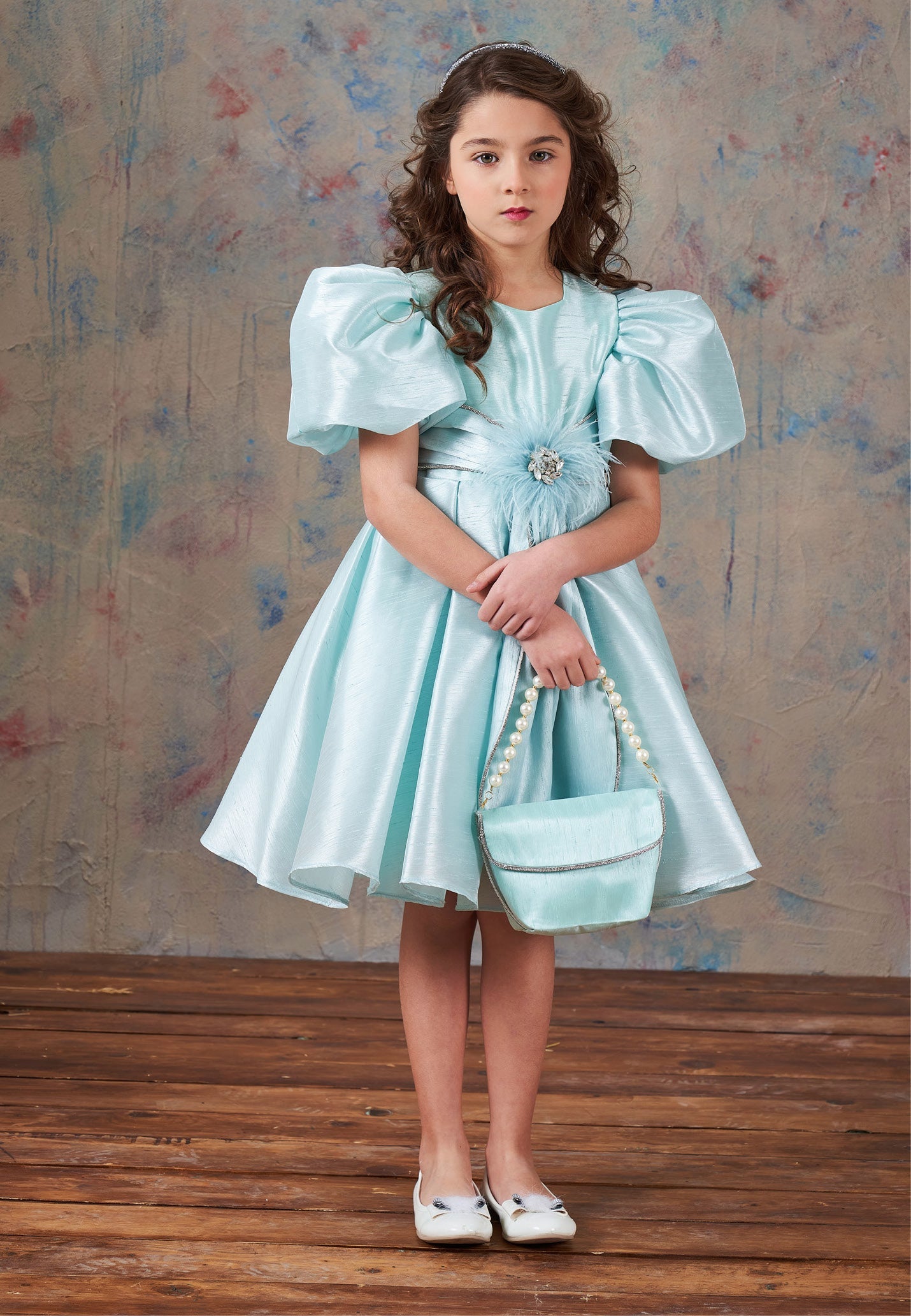 Baby Girl Short Sleeve Polyester Solid Color A - Line 3 - 10 Ages Special Occasion Dress Blue - Unit Price: 69$