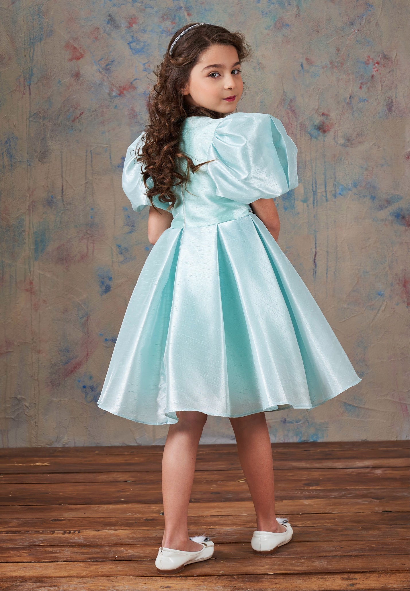 Baby Girl Short Sleeve Polyester Solid Color A - Line 3 - 10 Ages Special Occasion Dress Blue - Unit Price: 69$