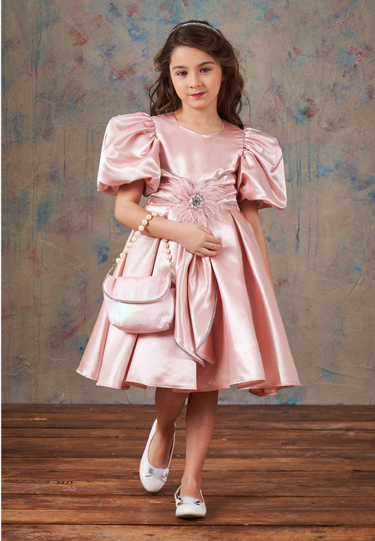 Baby Girl Short Sleeve Polyester Solid Color A - Line 3 - 10 Ages Special Occasion Dress Pink - Unit Price: 69$