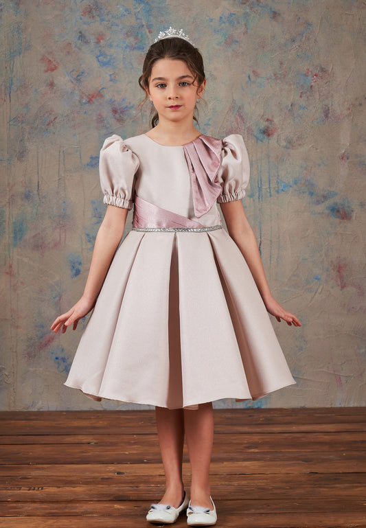 Baby Girl Short Sleeve Polyester Solid Color A - Line 4 - 10 Ages Special Occasion Dress Beige - Unit Price: 63$