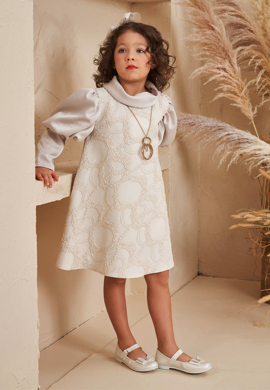 Baby Girl Long Sleeve Polyester Patterned Column 3 - 10 Ages Special Occasion Dress Beige - Unit Price: 34$