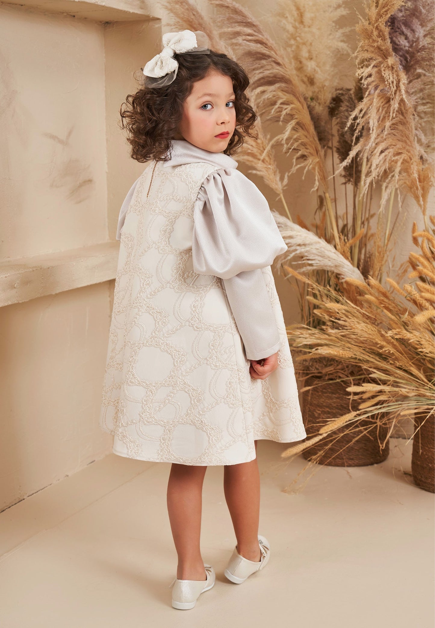 Baby Girl Long Sleeve Polyester Patterned Column 3 - 10 Ages Special Occasion Dress Beige - Unit Price: 34$