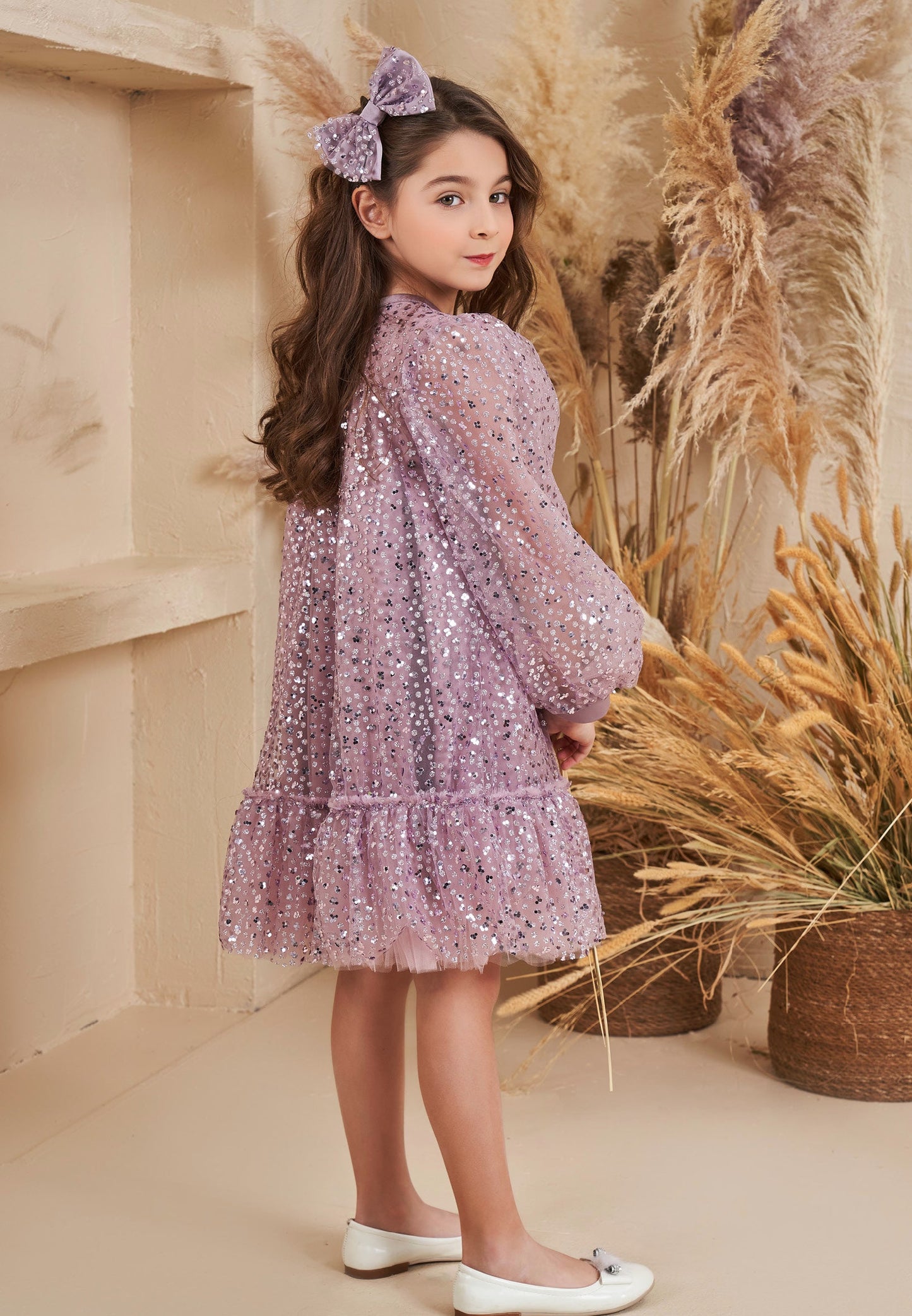 Baby Girl Long Sleeve Tulle Solid Color A - Line 4 - 8 Ages Special Occasion Dress Lilac - Unit Price: 43$